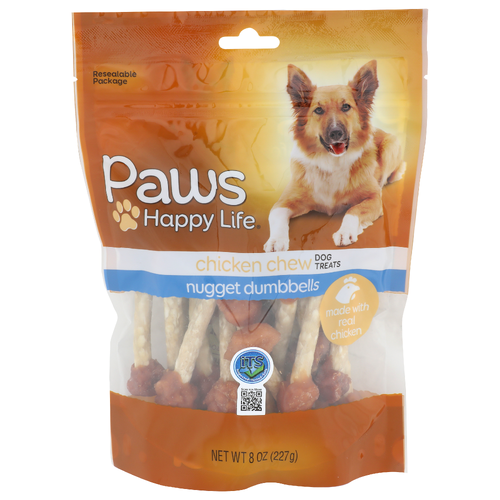 Paws Happy Life Chicken Chew Nugget Dumbbells Dog Treats - 8 Ounce