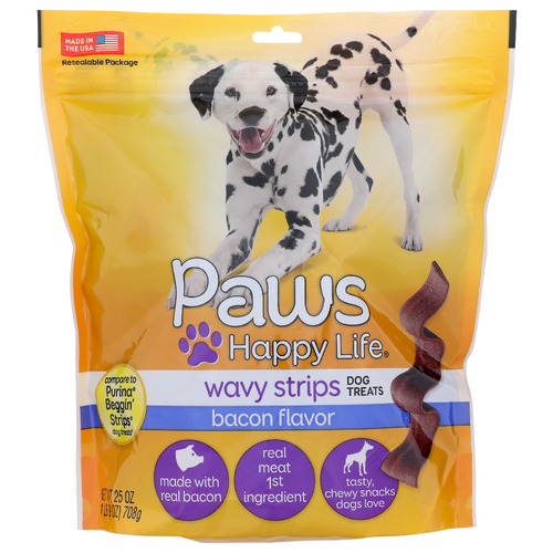 Paws Happy Life Bacon Flavor Wavy Strips Dog Treats - 25 Ounce