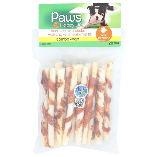 Paws Happy Life Combo Wrap Beefhide Twist Sticks - 20 Count