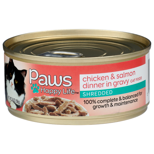 Paws Happy Life Chicken & Salmon Dinner In Gravy Shredded Cat Food - 5.5 Ounce