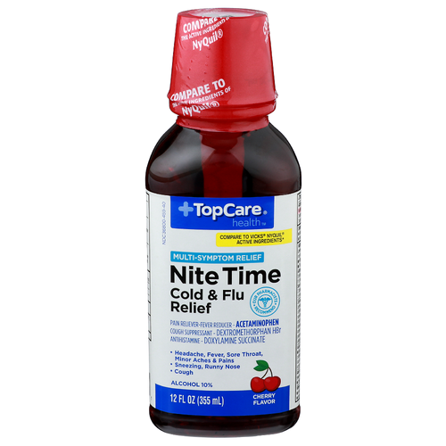 Topcare Health Cherry Flavor Nite Time Cold & Flu Relief - 12 Fluid Ounce