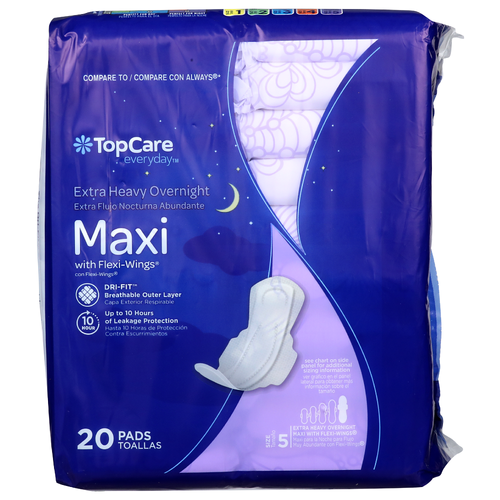 Topcare Everyday Extra Heavy Overnight Pads - 20 Count