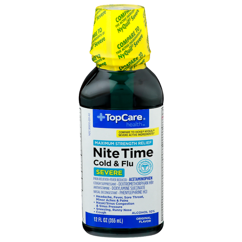 Topcare Health Original Flavor Nite Time Cold & Flu Severe - 12 Fluid Ounce