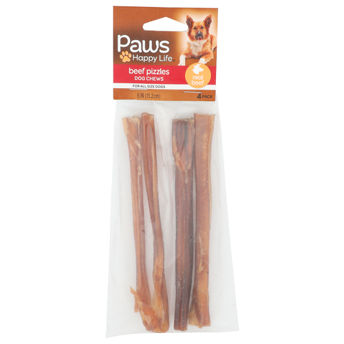 Paws Happy Life Beef Pizzles Dog Chews - 4 Count