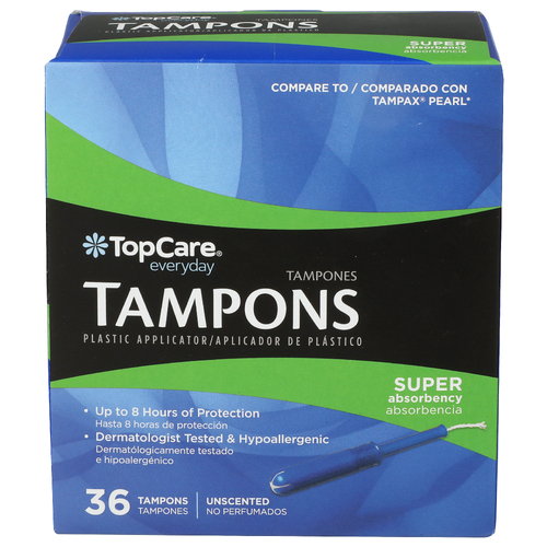 Topcare Everyday Super Absorbency Tampons Plastic Applicator - 36 Count