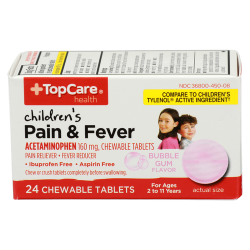 Topcare Health Bubble Gum Flavor Children's Pain & Fever - 24 Count
