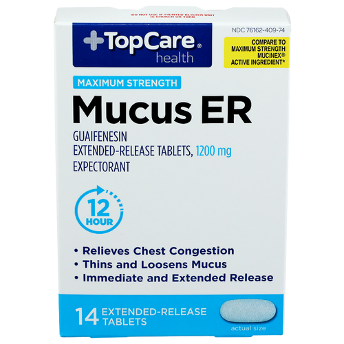 Top Care Health Maximum Strength Mucus Relief Extended-Release Tablets - 14 Count
