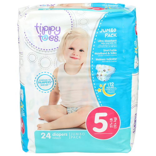 Tippy Toes 5 27+ Lb 12+ Kg Diapers - 24 Count