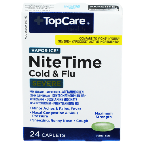 Top Care Health Severe Vapor Ice Nite Time Cold & Flu Relief Caplets - 24 Count