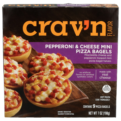 Crav'n Flavor Mozzarella Cheese And Pepperoni Topped Mini Pizza Bagel Halves. & Bagels - 0.778 Ounce - 9 Count