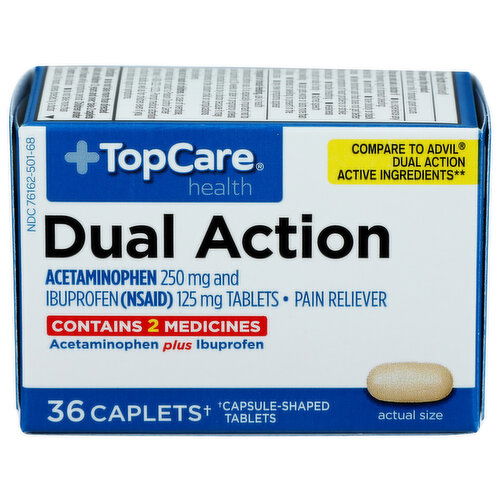 Top Care Health Dual Action Pain Reliever Caplets - 36 Count