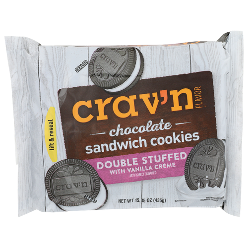 Crav'n Flavor Chocolate Double Stuffed With Vanilla Creme Sandwich Cookies - 15.35 Ounce