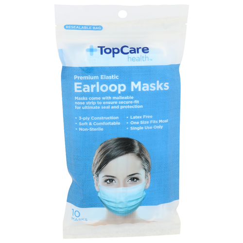 Topcare Health Premium Elastic Earloop Masks - 10 Count