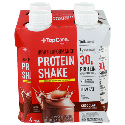 Topcare Health Chocolate High Performance Protein Shake - 11 Fluid Ounce - 4 Count