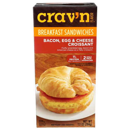 Crav'n Flavor Bacon, Egg & Cheese Croissant Breakfast Sandwiches - 3.6 Ounce - 2 Count