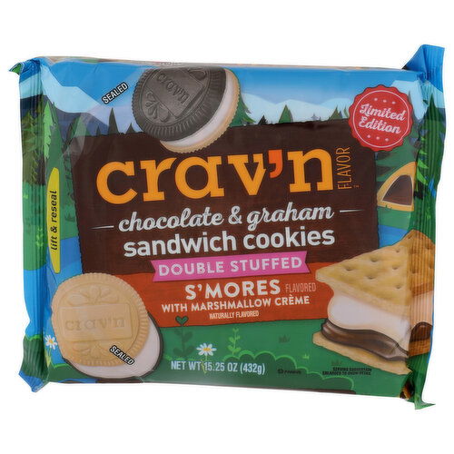 Crav'n Flavor S'mores Flavored With Marshmallow Creme Chocolate & Graham Sandwich Cookies - 15.25 Ounce