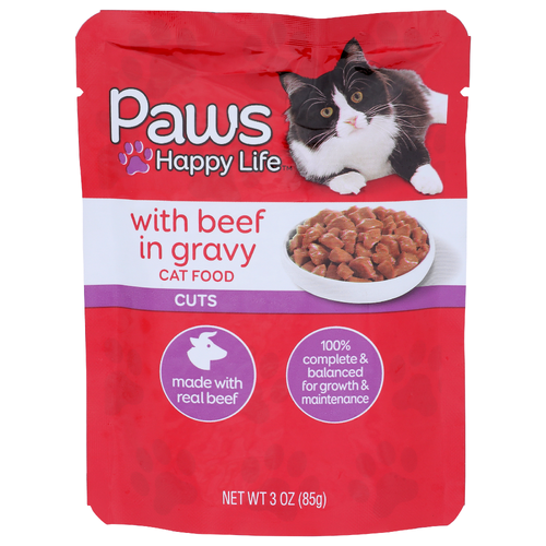 Paws Happy Life With Beef In Gravy Cuts Cat Food - 3 Ounce