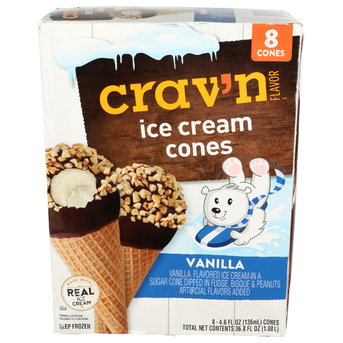 Crav'n Flavor Vanilla Ice Cream Cones - 4.6 Fluid Ounce - 8 Count