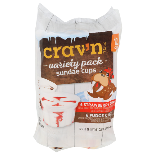 Crav'n Flavor Strawberry Fudge Variety Pack Sundae Cups - 3 Fluid Ounce - 12 Count