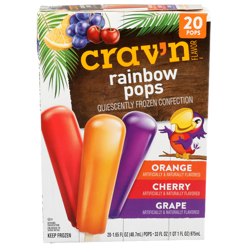 Crav'n Flavor Orange Cherry Grape Rainbow Pops - 1.65 Fluid Ounce - 20 Count