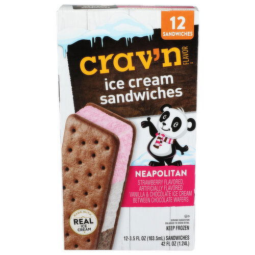 Crav'n Flavor  Neapolitan Ice Cream Sandwiches - 3.5 Fluid Ounce - 12 Count