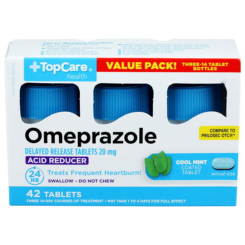 Top Care Health Cool Mint Omeprazole Acid Reducer Tablets - 42 Count
