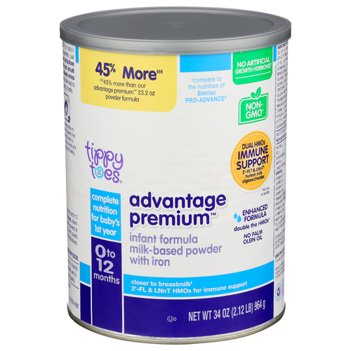 Tippy Toes Infant Formula, Milk-Based Powder with Iron, Advantage Premium, 0 to 12 Months - 34 Ounce