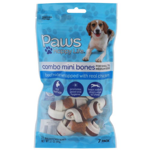 Paws Happy Life Beefhide Wrapped With Real Chicken Combo Mini Bones - 0.443 Ounce - 7 Count Image 1 of 4