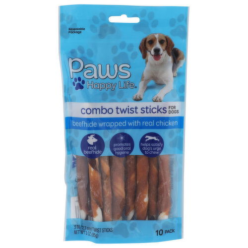 Paws Happy Life Beefhide Wrapped With Real Chicken Combo Twist Stick - 0.3 Ounce - 10 Count Image 1 of 4