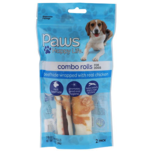 Paws Happy Life Beefhide Wrapped With Real Chicken Combo Rolls - 1.75 Ounce - 2 Count Image 1 of 4