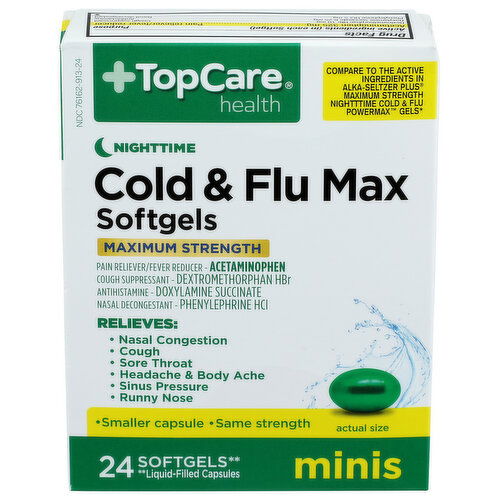 Top Care Health Maximum Strength Night Time Cold & Flu Softgel Minis - 24 Count