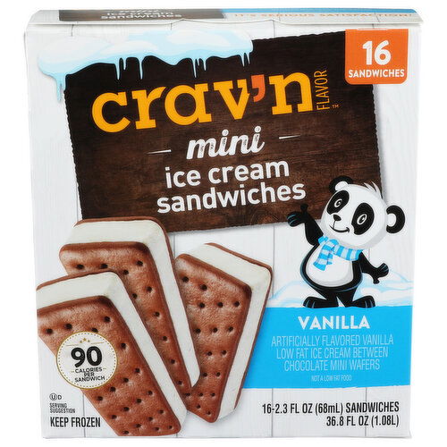 Crav'n Flavor  Mini Vanilla Ice Cream Sandwiches - 2.3 Fluid Ounce - 16 Count