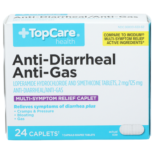 Topcare Health Multi-Symptom Relief Caplet Anti-Diarrhealanti-Gas - 24 Count