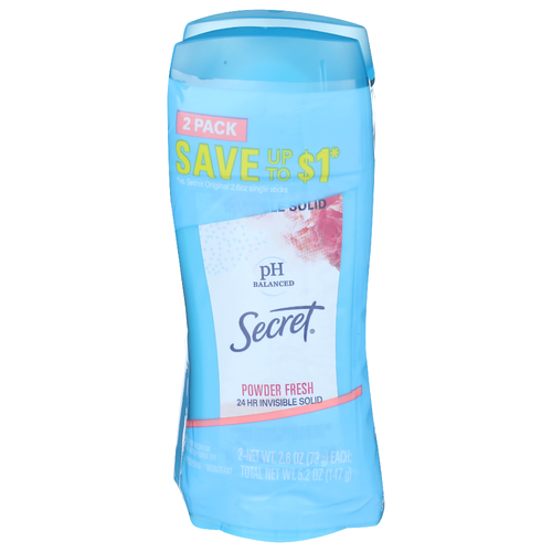 Secret Antiperspirant / Deodorant, Powder Fresh, 24 Hr Invisible Solid - 2 Each
