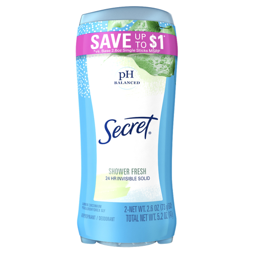 Secret Invisible Solid Antiperspirant And Deodorant, Shower Fresh, Twin Pack, Each - 5.2 Ounce