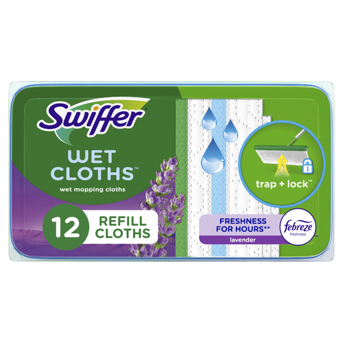 Swiffer Sweep + Mop, Wet Pads Refill, Floor Cleaner, Cleaning Cloths, Lavender - 12 Count