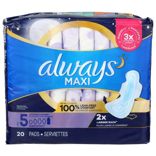 Always Maxi Size 5 Extra Heavy Overnight Flexi-Wings Pads - 20 Count