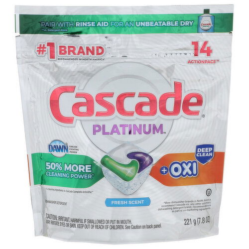 Cascade Platinum Fresh Scent Dawn Grease Fighting Power Dishwasher Detergent - 0.557 Ounce - 14 Count