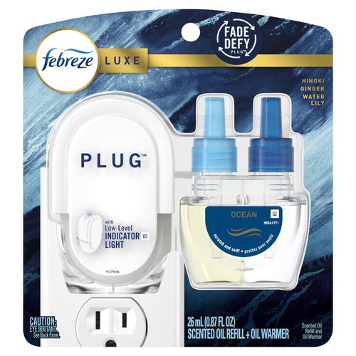 Febreze Plug In Air Freshener, Odor-Fighting Scented Oil Starter Kit, Ocean, Warmer + 1 Refill - 0.87 Ounce