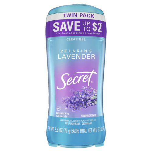 Secret Fresh Clear Gel Antiperspirant And Deodorant For Women, Lavender, Each, Pack Of 2 - 5.2 Ounce