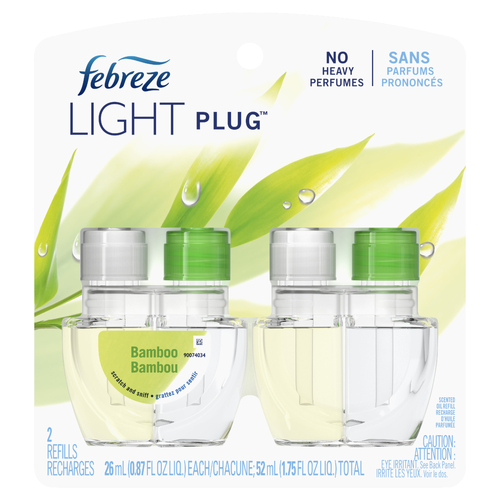 Febreze Plug In Air Freshener, Odor-Fighting Scented Oil Refill, Light Bamboo Scent, 2 Refills - 1.75 Ounce