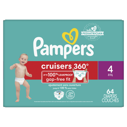 Pampers Cruisers 360 Pull-On Diapers, Size 4 22-37 Lbs, Babyproof Up To 100% Leakproof Diaper - 64 Count