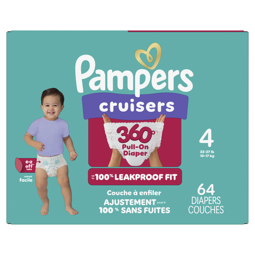 Pampers Cruisers 360 Pull-On Diapers, Size 4 22-37 Lbs - 64 Count