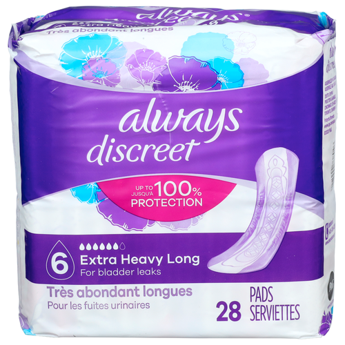 Always Discreet 6 Extra Heavy Long Pads - 28 Count