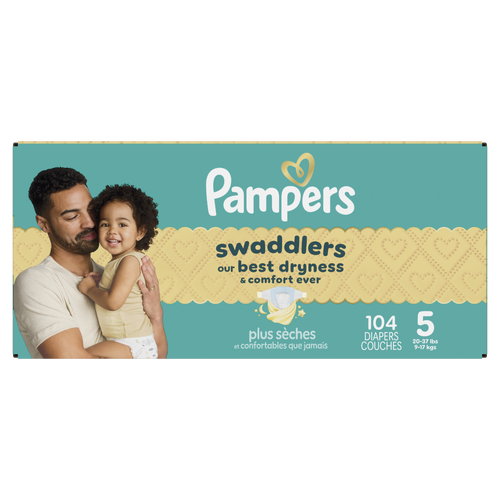 Pampers Swaddlers Diapers, Size 5 27+ Lbs - 104 Count