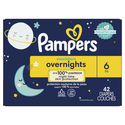 Pampers Swaddlers Overnights Diapers Size 6 35+ Lbs, Disposable Baby Nighttime Leak And Skin Protection - 42 Count