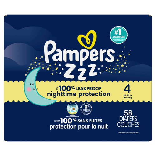 Pampers Swaddlers Overnights Diapers Size 4 22-37 Lbs - 58 Count