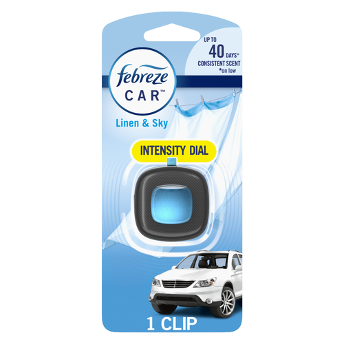 Febreze Car Air Freshener, Odor-Fighting Automotive Vent Clip, Linen & Sky Scent - 0.06 Ounce