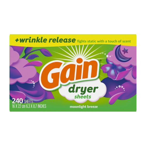 Gain Dryer Sheets Plus Wrinkle Release, Moonlight Breeze Scent, Fights Static With a Touch Of Laundry - 240 Count