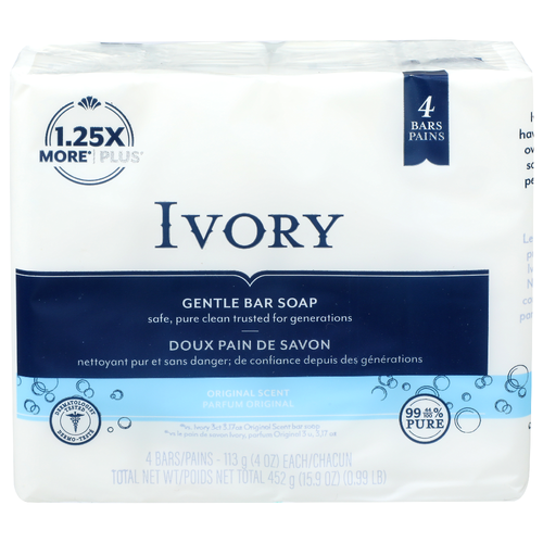 Ivory Original Scent Gentle Bar Soap - 3.975 Ounce - 4 Count